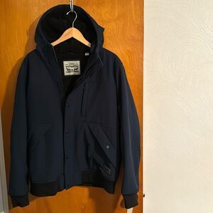 Levis Jacket Mens XL Navy Fleece Lined Soft Shell Zip Pocket